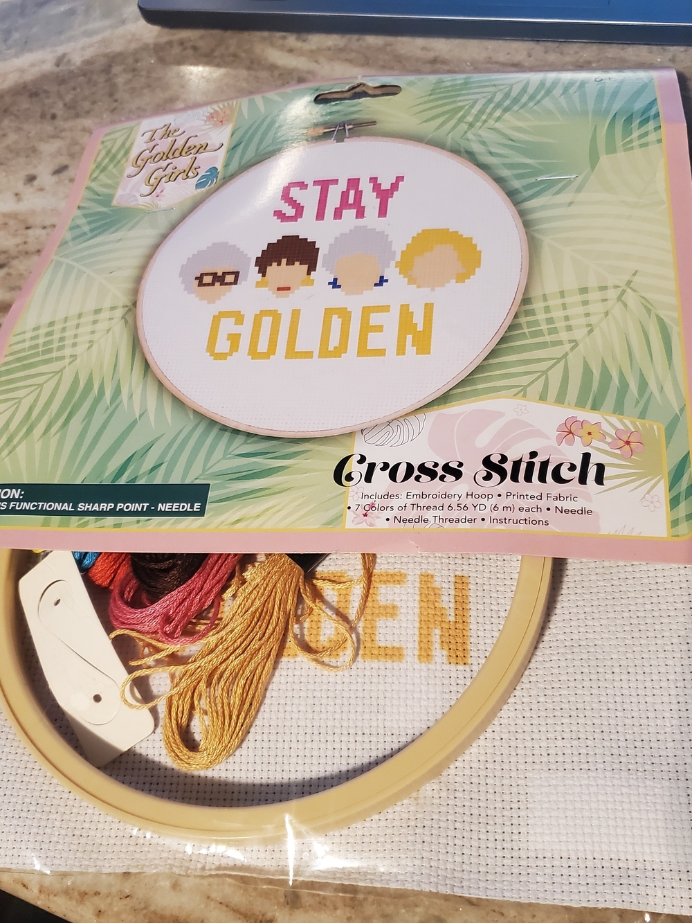 The Golden Girls Stay Golden Cross Stitch Kit with Embroidery Hoop